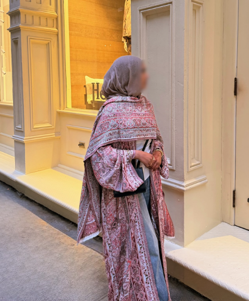 Coral Pink Stone Pashmina Abaya